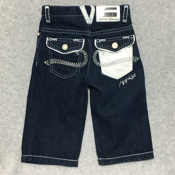 COOGI Limited Edition White Leather Trim Dark Rinse Indigo Denim Jeans Boys 18m - Picture 1 of 16